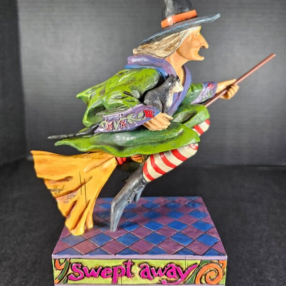 Jim Shore Heartwood Creek Halloween Figurine "Swept Away" Which On Broom And Cat - Picture 1 of 10